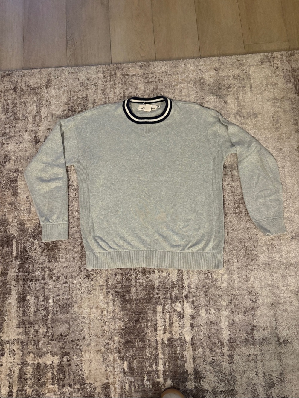 Light Blue Crewneck Sweater with Contrast Collar